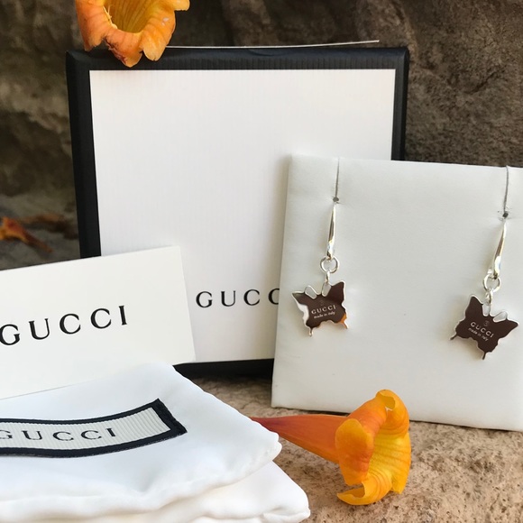 Gucci Jewelry - Gucci Logo dangle 925  Sliver Butterfly Earrings